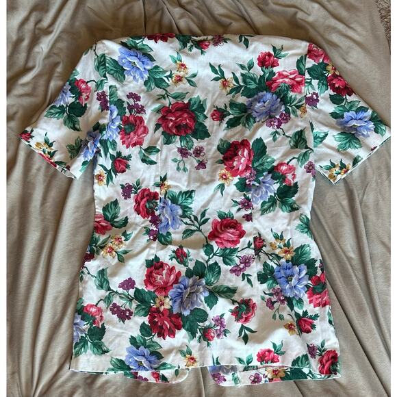 Vintage 80s floral short sleeve button down business jacket - Picture 3 of 4